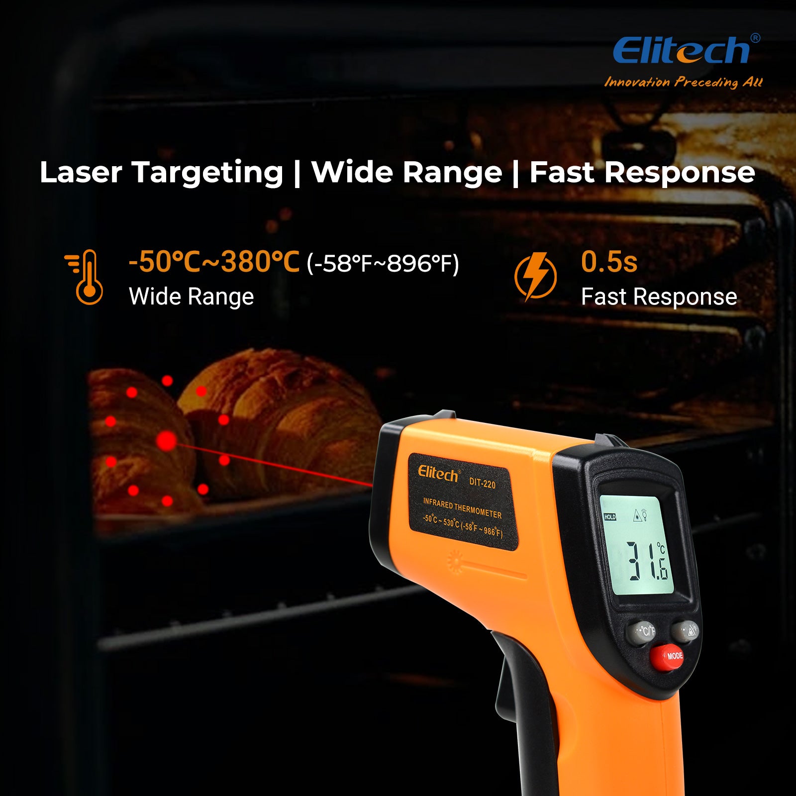 Elitech DMG-2SE-kit & DIT-220 Digital Manifold Gauge & Infrared Thermometer Non-Contact Temperature Gun with Laser Targeting, for HVAC, Refrigeration & AC Systems – Pressure & Temperature Measurement