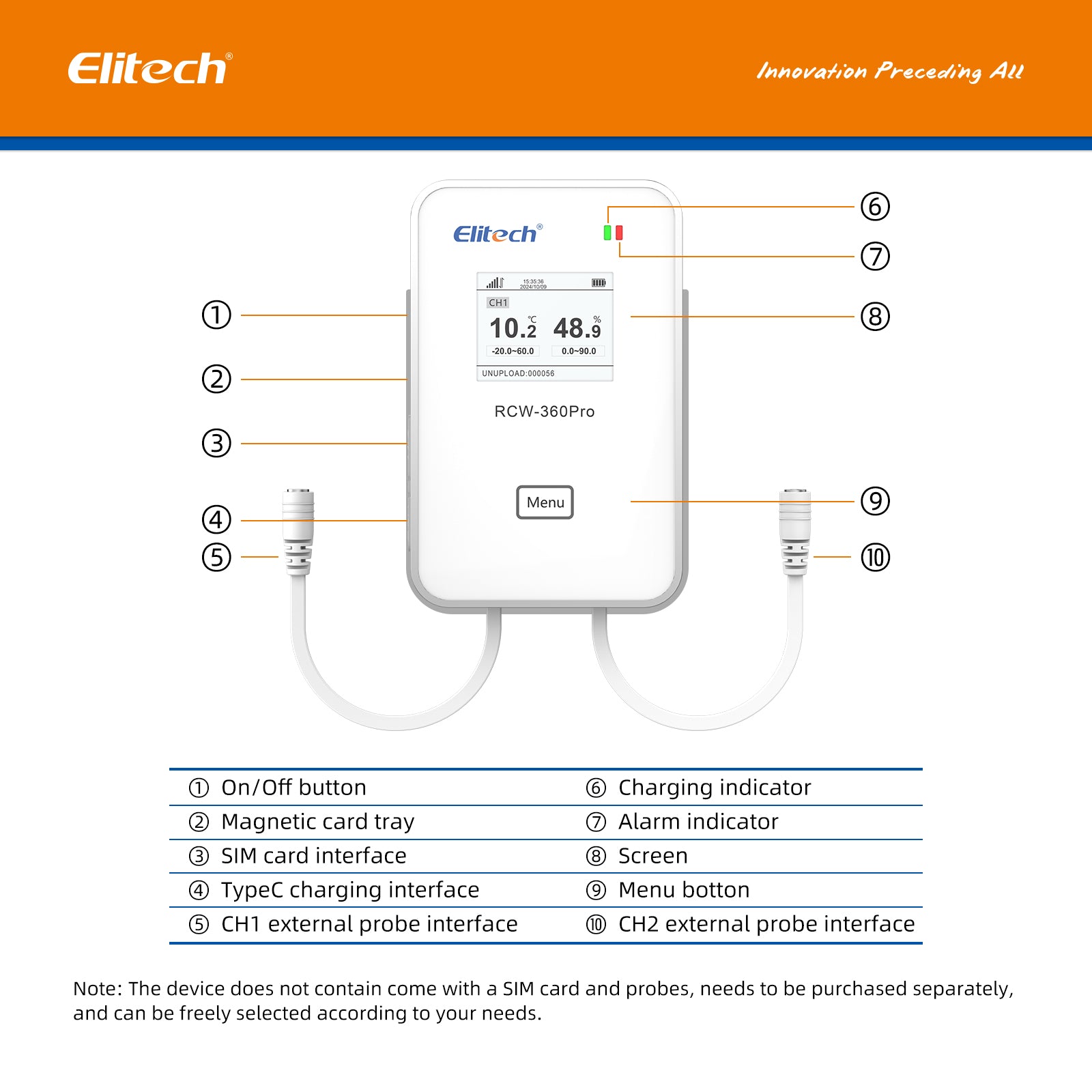 Elitech RCW-360Pro WIFI Temperature Data Logger, Remote Real-Time Data Logger, APP/Cloud Data Storage (Need to buy probe separately)