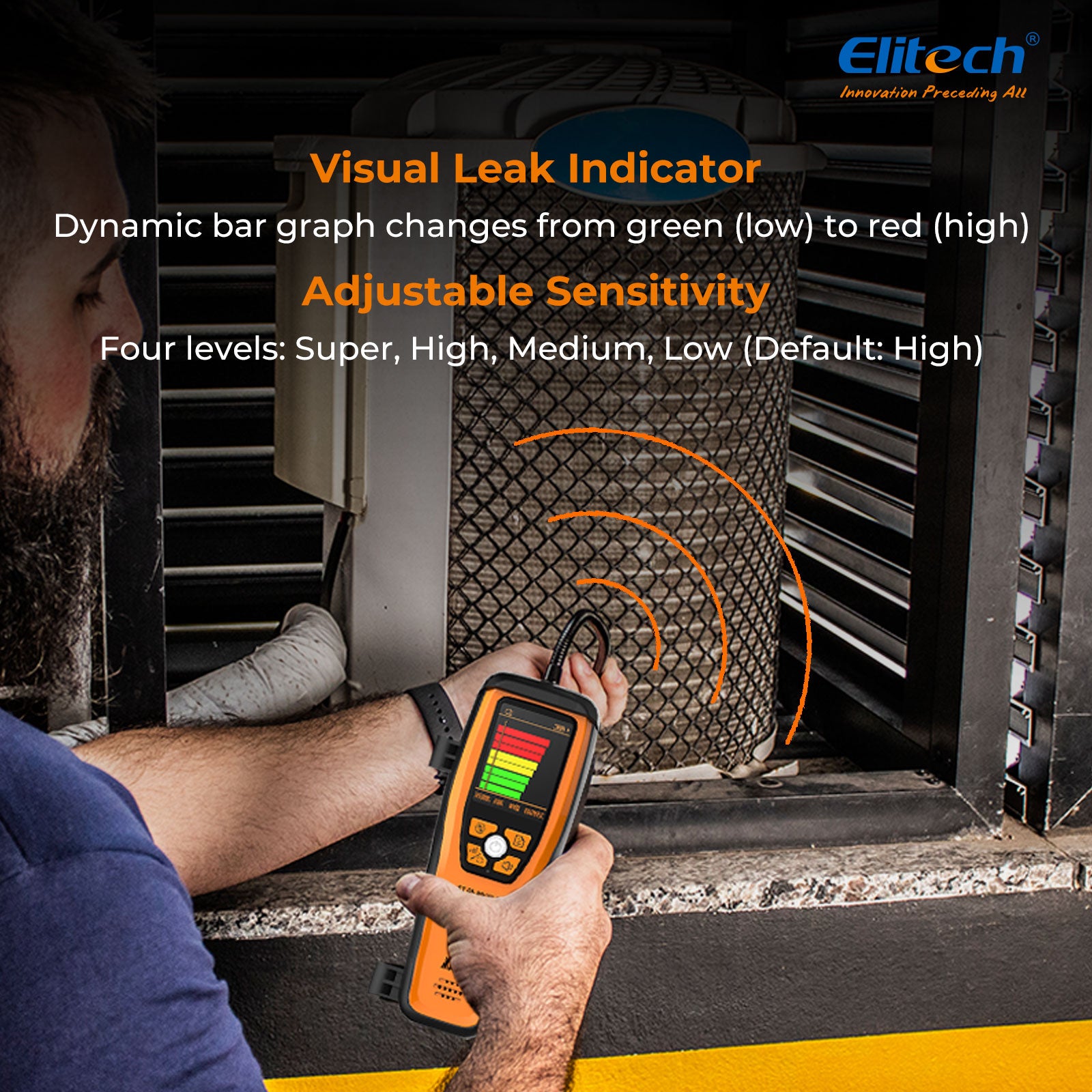 Elitech  ILD-200 MAX Infrared Refrigerant Leak Detector High-Precision HVAC/R Leak Detection, 10-Year Sensor Lifetime, 1g/a Ultra-Low Detection, 4 Sensitivity Levels, Rechargeable Battery, TFT Display & Sound Alarm