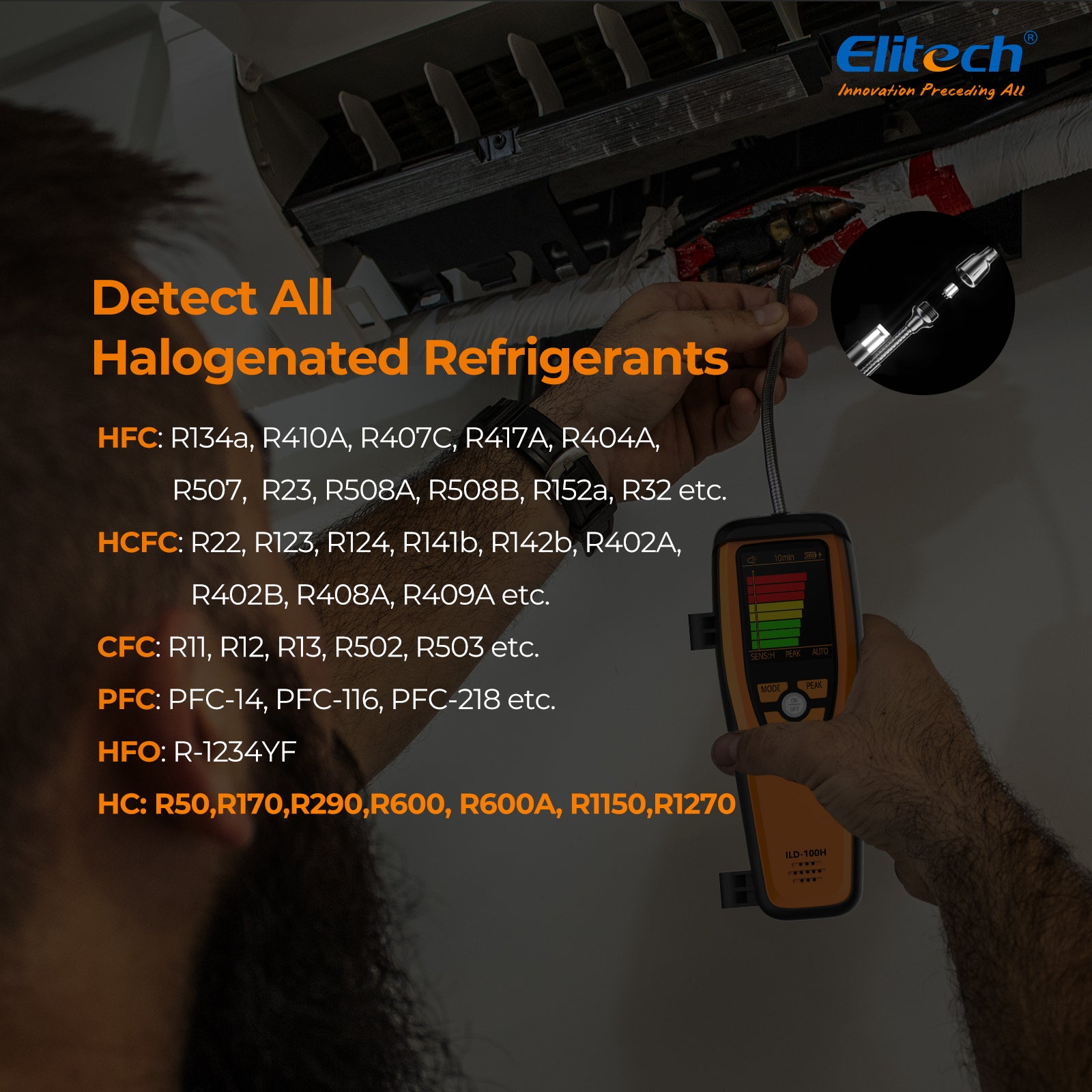 Elitech LMG-10 & ILD-100H Refrigeration Heat Pump Digital Manifold Gauge Set & Heated Diode Refrigerant Leak Detector, for HVAC & Automotive A/C