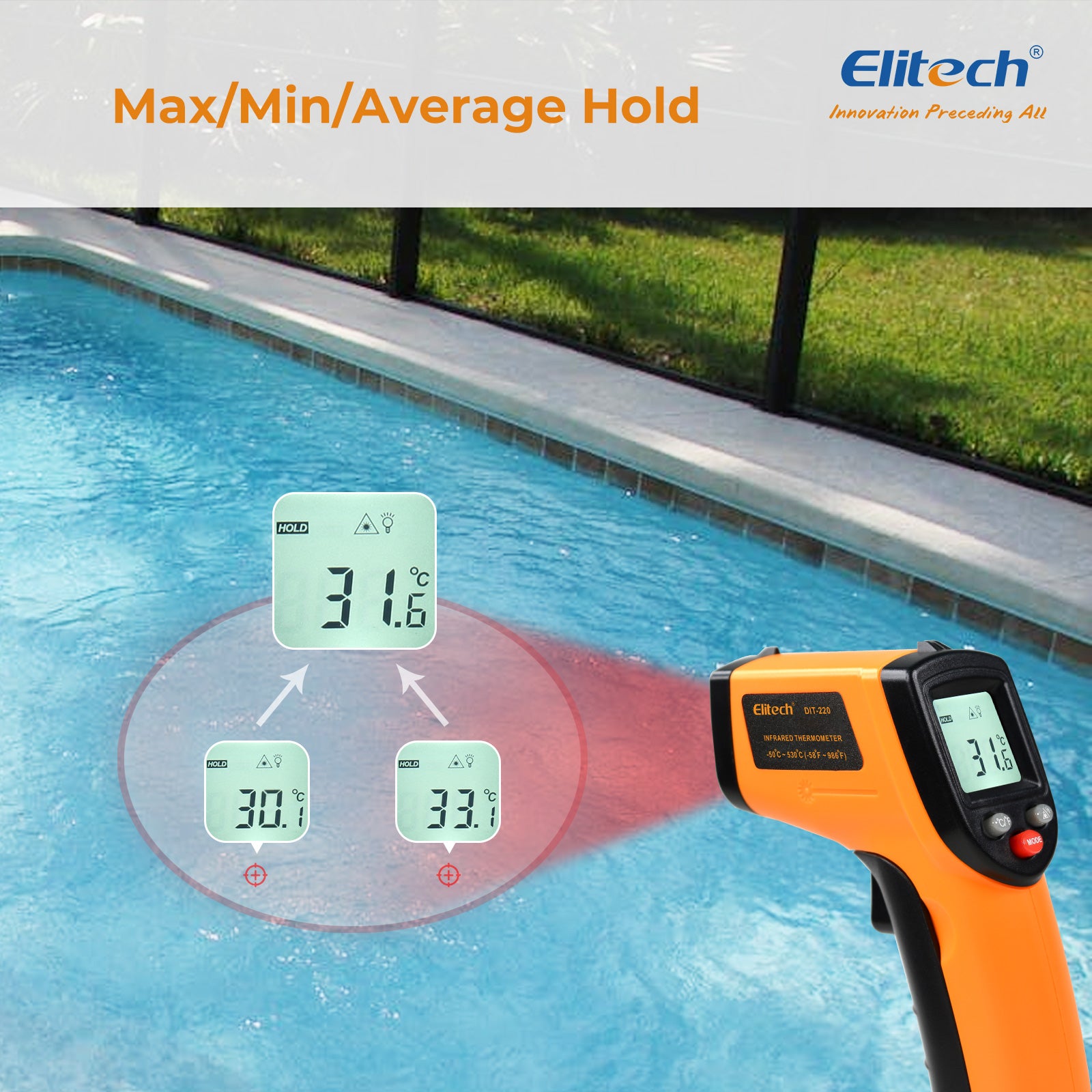 Elitech DMG-2SE-kit & DIT-220 Digital Manifold Gauge & Infrared Thermometer Non-Contact Temperature Gun with Laser Targeting, for HVAC, Refrigeration & AC Systems – Pressure & Temperature Measurement