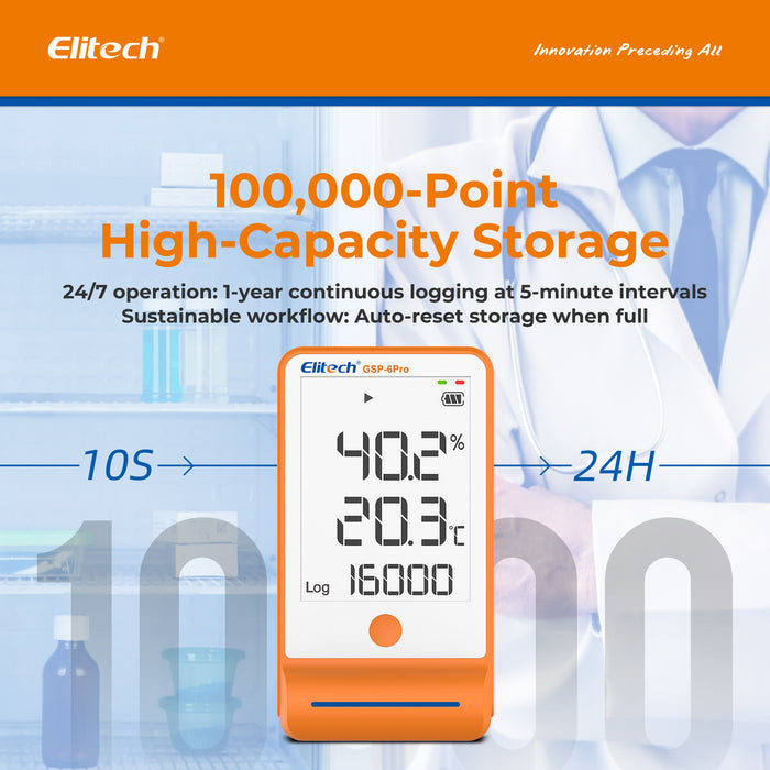 Elitech GSP-6Pro TE&THE Bluetooth Temperature and Humidity Data Logger Recorder with Calibration Certificate, 100000 Points, Shadow Data