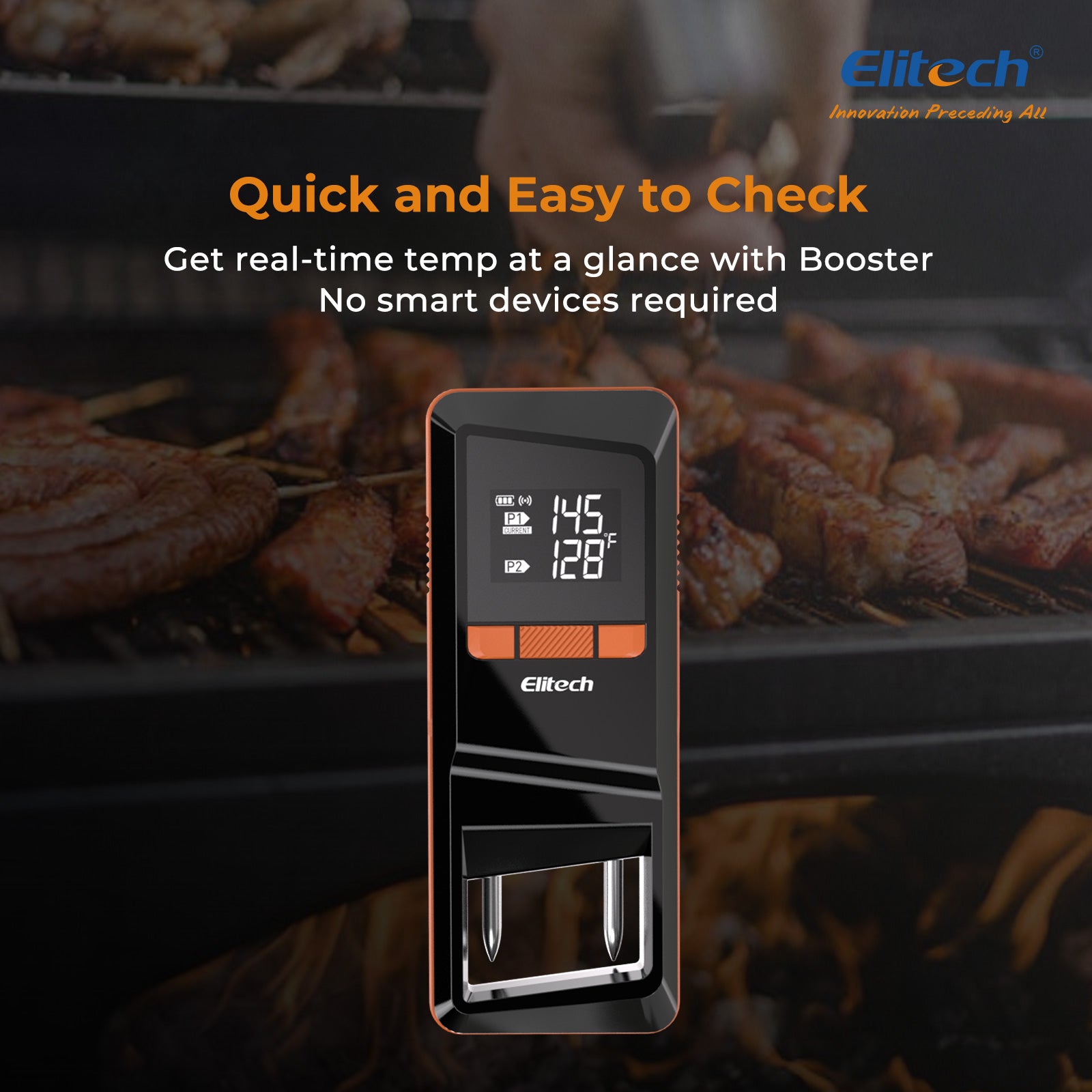 Elitech WMT-20 Wireless Smart Meat Thermometer, Dual-Probe Bluetooth Grill Thermometer with LCD Display and ToGrill App, for Oven, BBQ, Kitchen, and Outdoor Cooking
