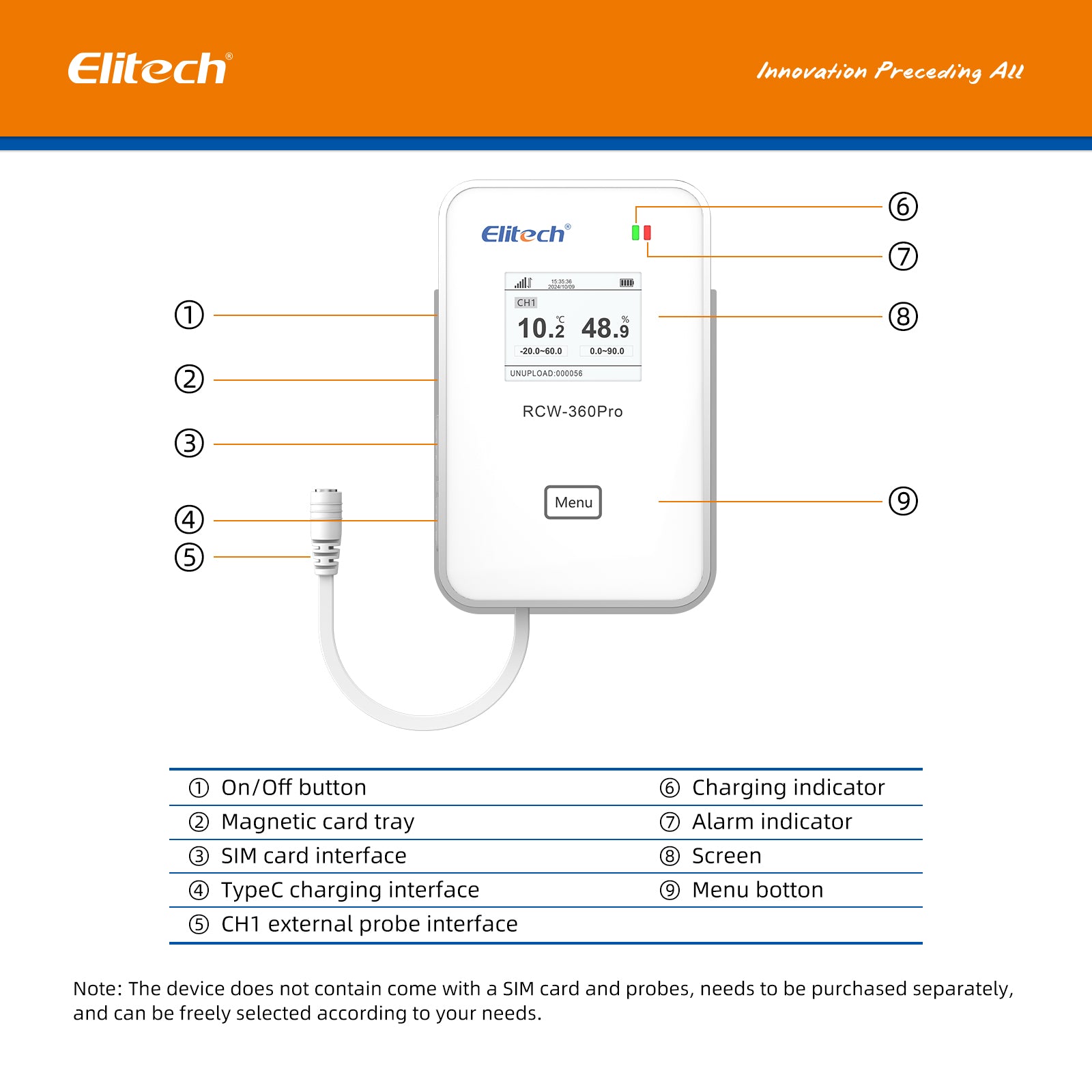Elitech RCW-360Pro 4G Temperature Data Logger, Remote Real-Time Data Logger, APP/Cloud Data Storage (Need to buy probe separately)