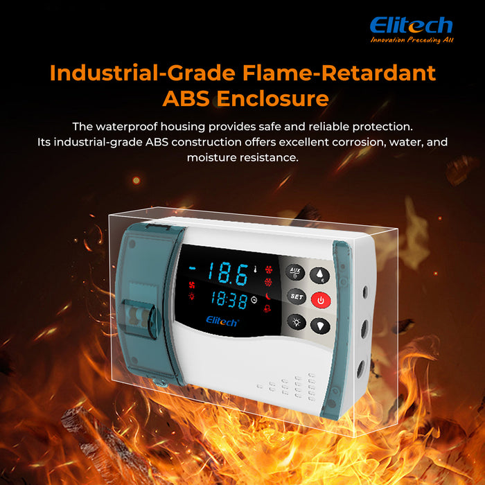 Panel de control eléctrico Elitech ECB-1000Plus Cloud Plastic con refrigeración 3HP, descongelación, ventilador, salida de luz y alarma, 100-256VAC, red WiFi+4G, con sensor de temperatura, sensor de descongelación del evaporador, entradas de señal digital