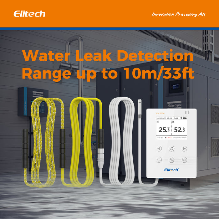 Elitech RCW-800W-WI WiFi Real-time Temperature Humidity Data Logger Water Leak Detector, SMS/Email/APP Alert, Cloud Data Storage, 10M Patch Cord (-40℃~80℃, : 0~100%RH)