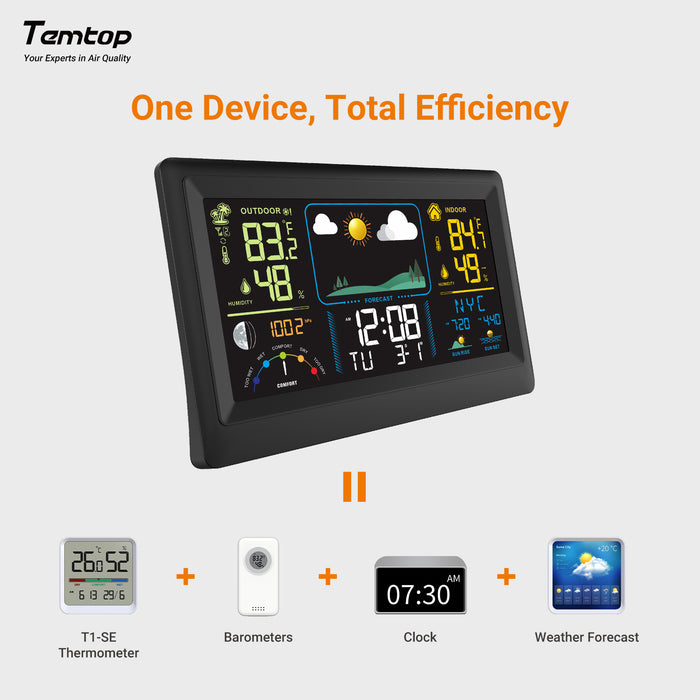 Temporal W100 Estación meteorológica multifuncional con temperatura interior y exterior, humedad, presión atmosférica, pronóstico del tiempo, fase lunar y alarma.