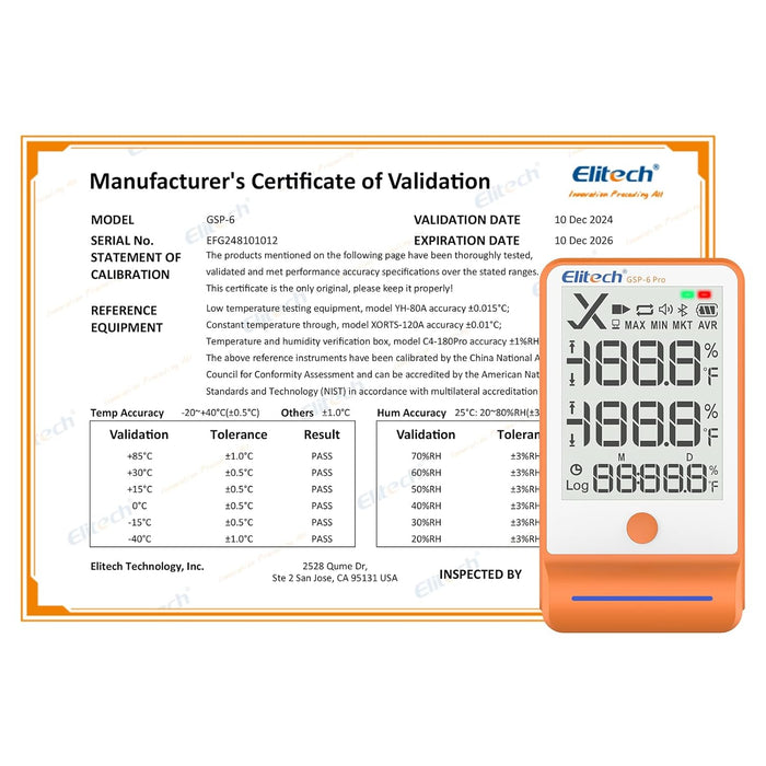 Elitech GSP-6G Enregistreur de données de température et d'humidité avec capteur de température de bouteille de glycol Deux capteurs externes