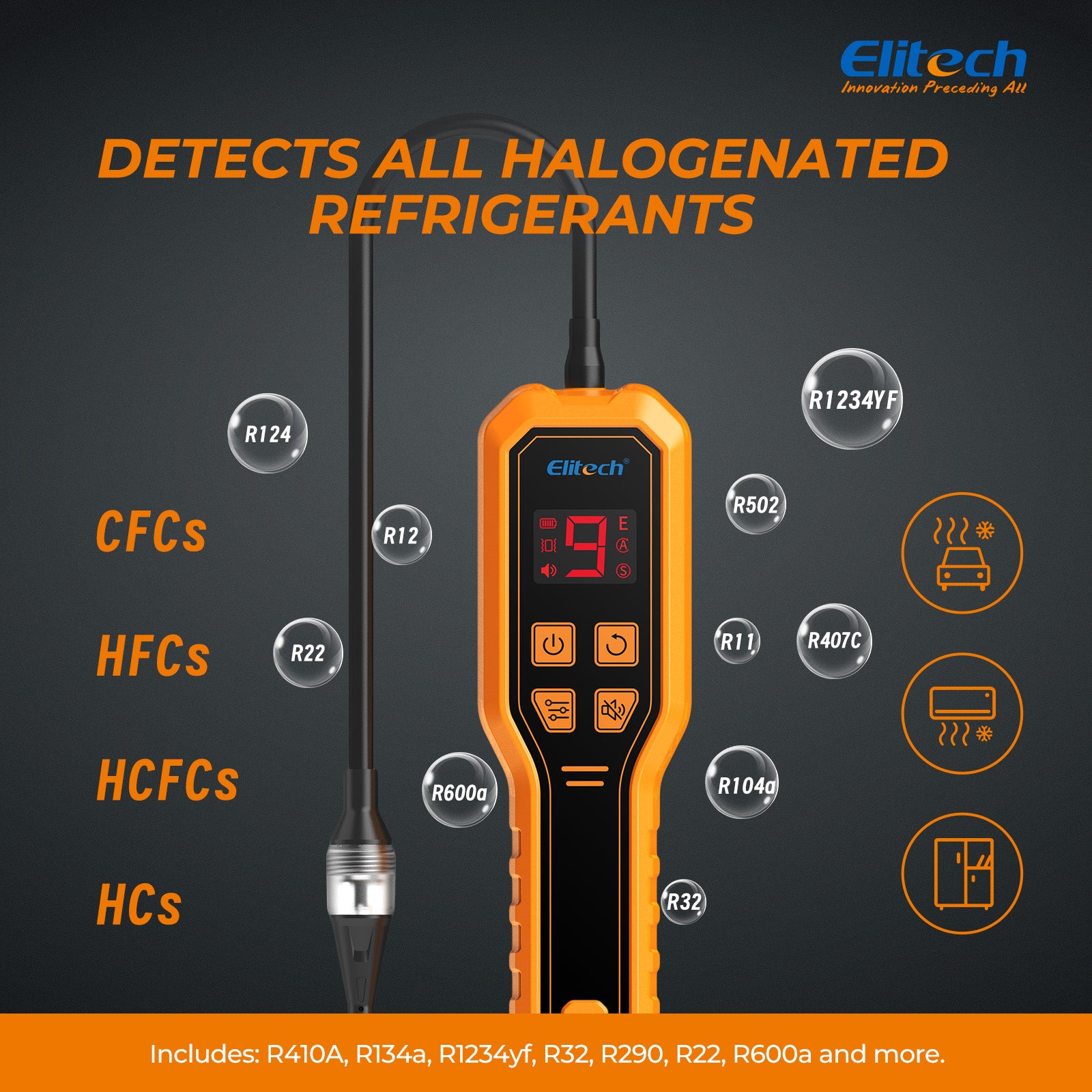 Elitech ELD-270 Heated Diode Refrigerant Leak Detector, HVAC Freon Sniffer with Digital Display & Vibration Alarm, High Sensitivity (2g/yr) for R410A R134a R1234yf R290 CFCs HCFCs HFCs