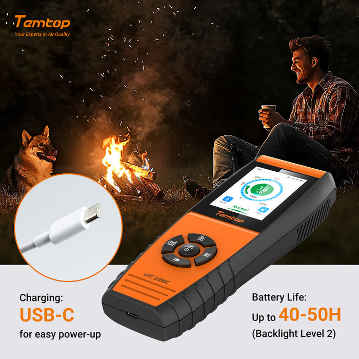 Detector CO portátil TEMTOP LKC-1000C con pantalla LCD TFT Color, exportación de datos USB, calibración y umbral de alarma ajustable