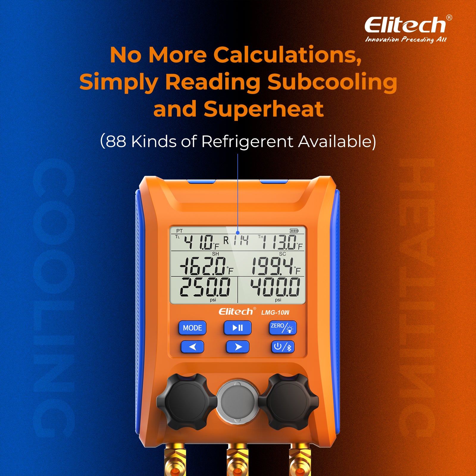 Elitech LMG-10W Refrigeration Heat Pump Digital Manifold Gauge Set 2-Way Valve AC Gauges App Control with Temperature Clamps