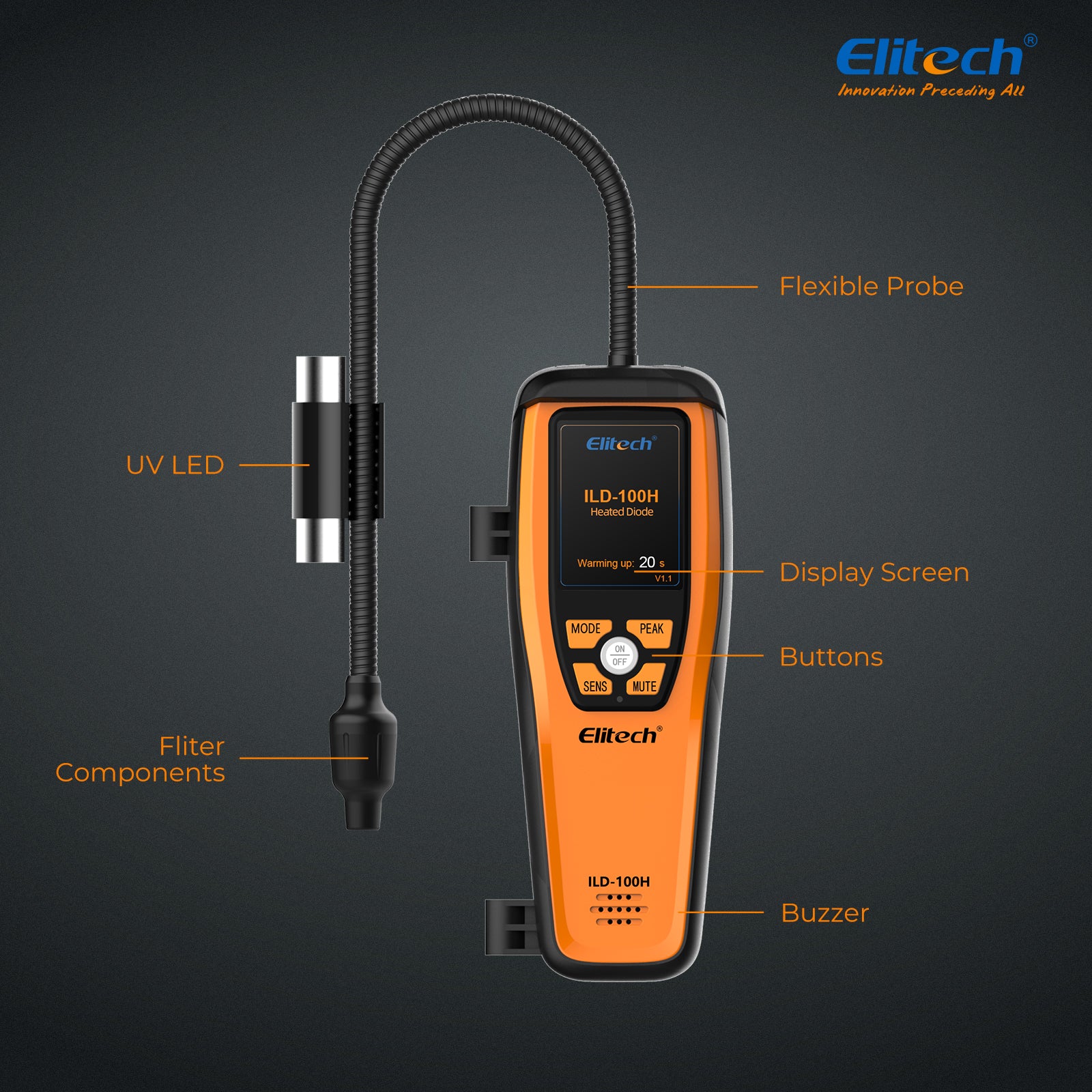 Elitech LMG-10 & ILD-100H Refrigeration Heat Pump Digital Manifold Gauge Set & Heated Diode Refrigerant Leak Detector, for HVAC & Automotive A/C