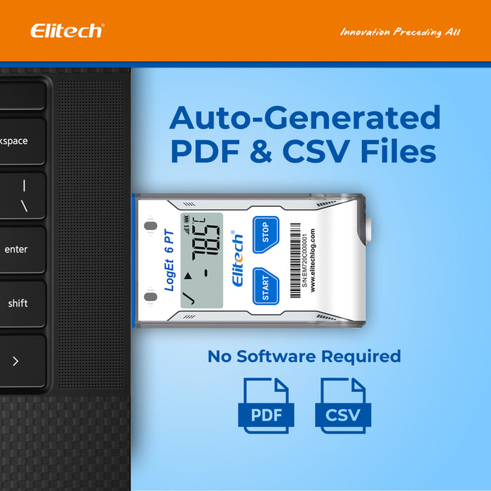 Elitech LOGGE 6 PT Trockeneis Einweg -USB -USB -Temperaturdaten Logger -85 ℃ ~ 50 ℃, 30 Tage (Protokollierungsintervall 5 min), 16000 Punkte, Schattendaten, PDF -Bericht