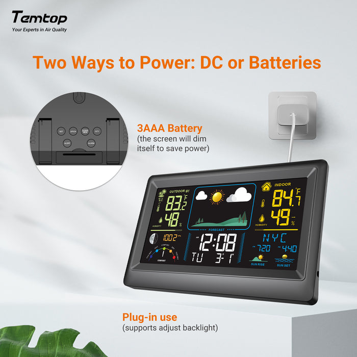 Temporal W100 Estación meteorológica multifuncional con temperatura interior y exterior, humedad, presión atmosférica, pronóstico del tiempo, fase lunar y alarma.