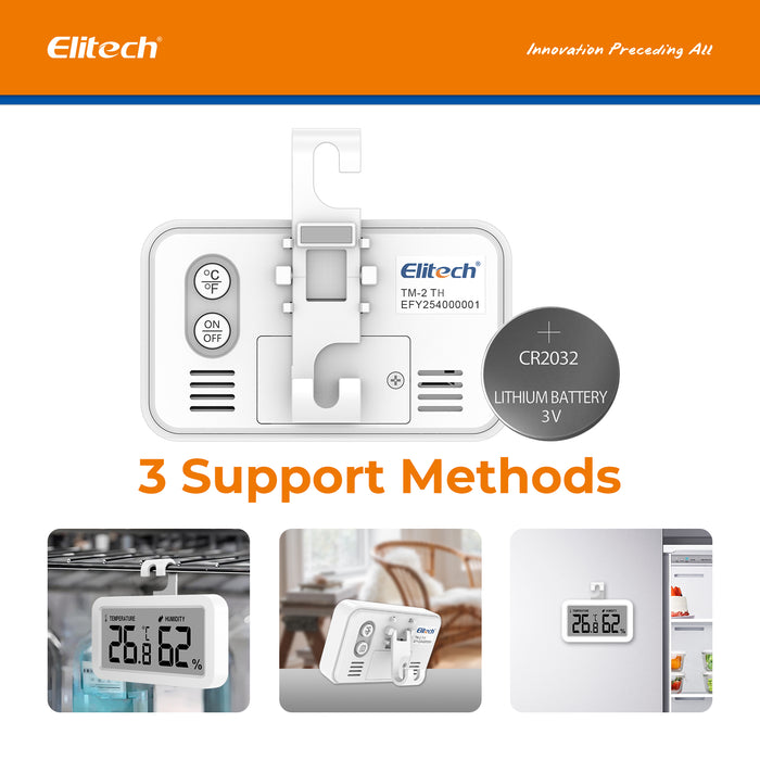 Elitech TM-2th Fridge Termómetro Higrómetro Digital Freeze Refrigerator Termómetro impermeable gran pantalla LCD