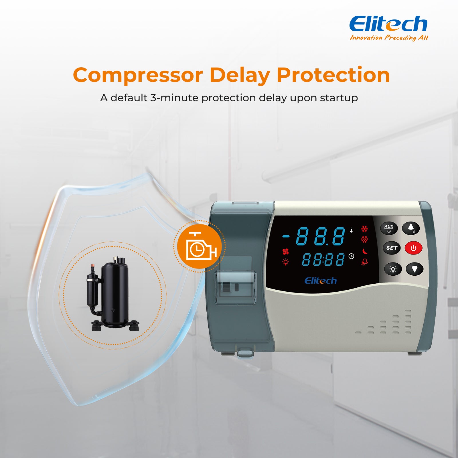 Elitech ECB-1000Plus Cloud Plastic Electric Control Panel With Refrigeration 3HP, Defrost, Fan, Light and Alarm Output, 100-256VAC, WiFi Network, With Temperature Sensor, Evaporator Defrost Sensor, Digital Signal Inputs