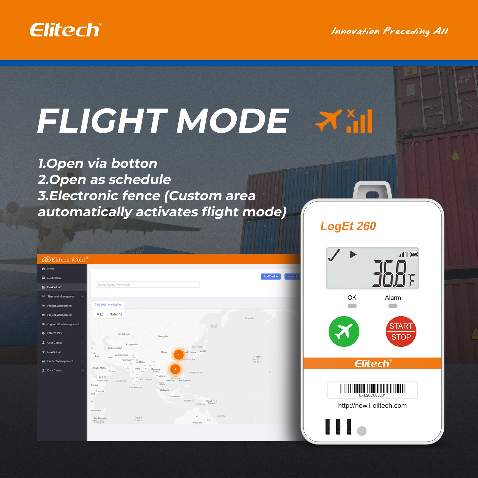 Elitech Loget 260-THE 4G Reusable Real-time Temperature & Humidity Data Logger with External Probe, Light/Shock/Location, Built-in SIM Card, 100000 Points