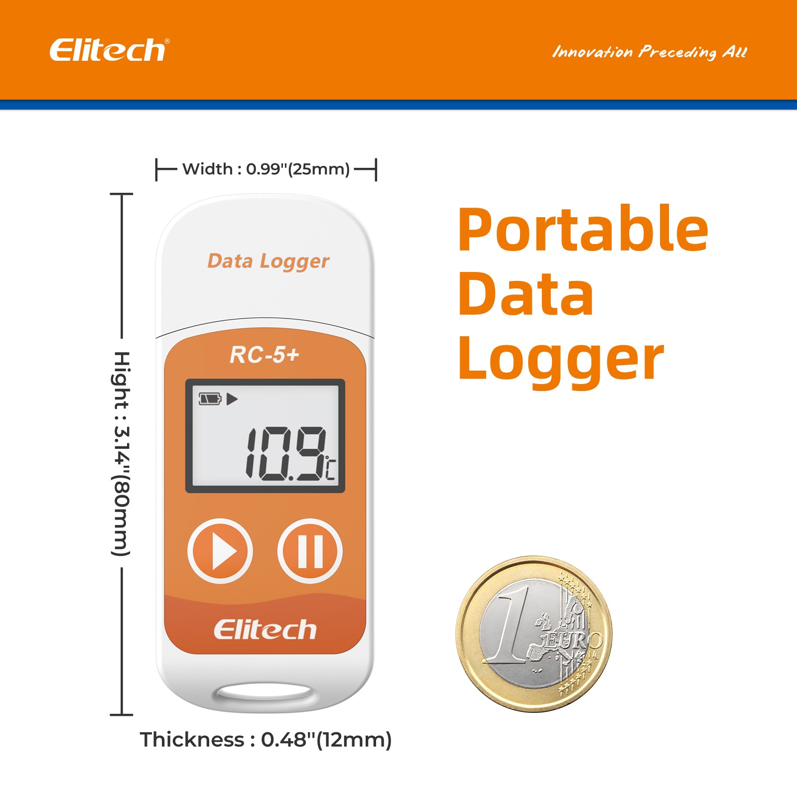 Elitech RC-5+ Temperature Data Logger, PDF USB Temperature Data Recorder, 32000 Points, with Calibration Certified