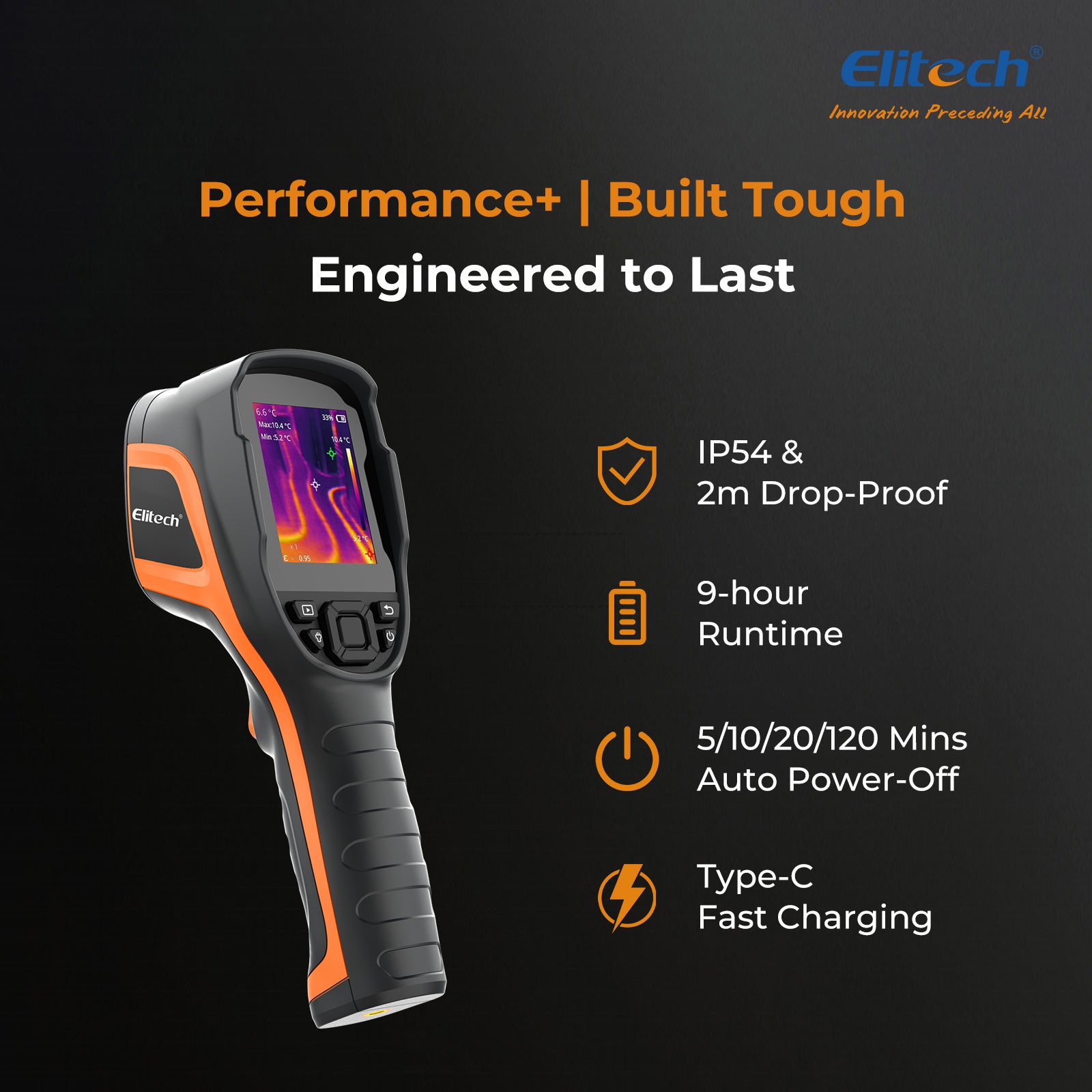 Elitech TIC-210 Handheld Thermal Imaging Camera – Infrared Thermal Imager with 256×192 IR Resolution, Real-Time Video Recording, Emissivity & Temp Alarm Settings, for HVAC, Electrical, Building Inspection
