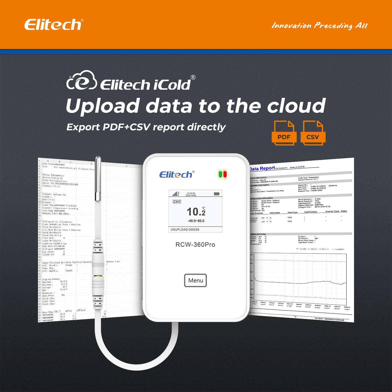 Elitech RCW-360Pro 4G Temperature Data Logger, Remote Real-Time Data Logger, APP/Cloud Data Storage (Need to buy probe separately)