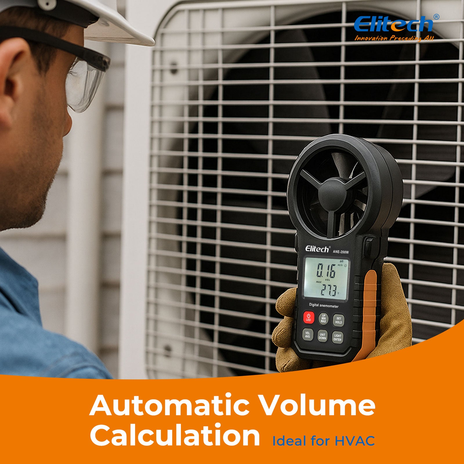 Elitech ANE-200W Bluetooth Anemometer, Digital Wind Speed Meter with Temperature and USB Data Export, CFM/CMM Air Flow Measurement, for HVAC and Environmental Testing