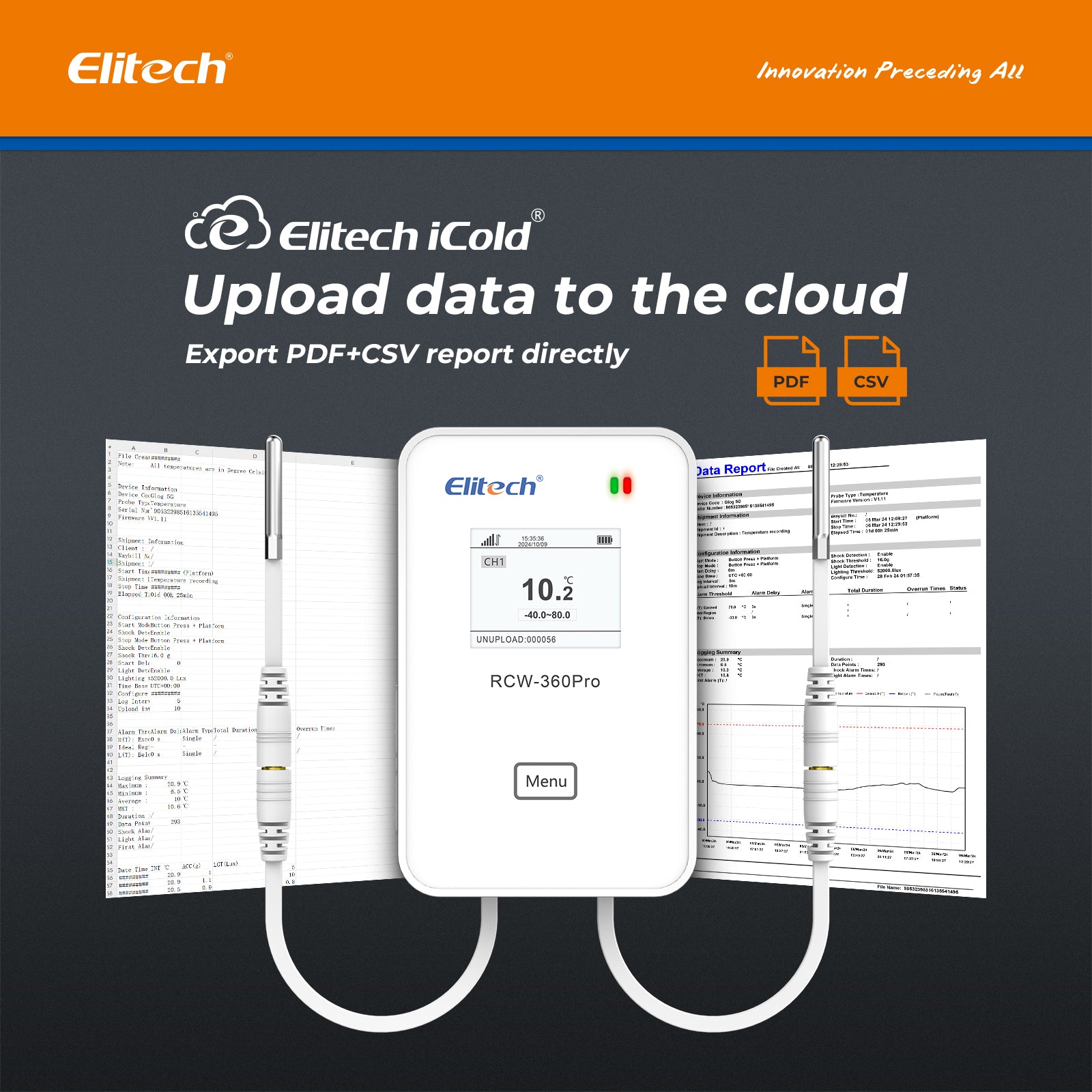 Elitech RCW-360Pro WIFI Temperature Data Logger, Remote Real-Time Data Logger, APP/Cloud Data Storage (Need to buy probe separately)