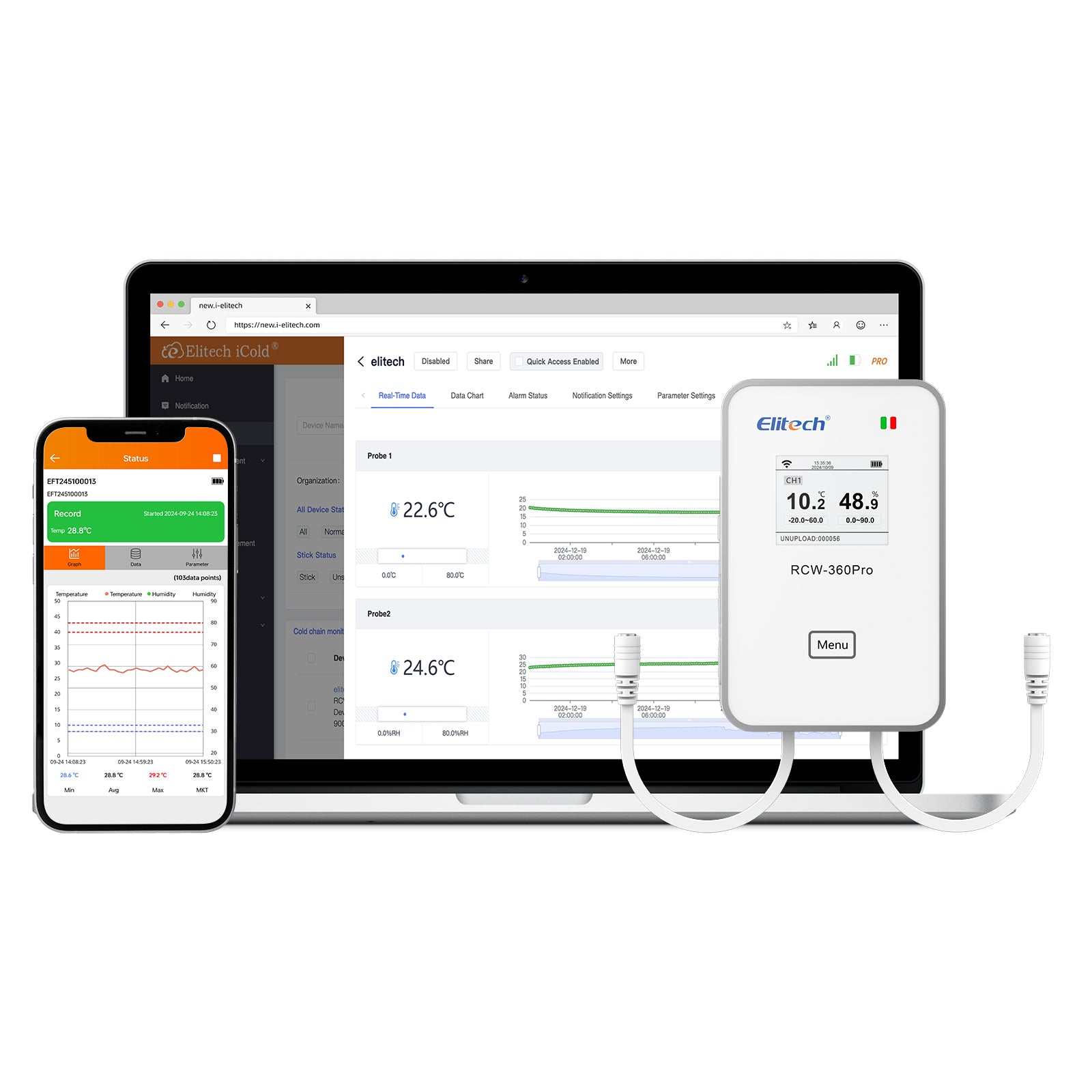 Elitech RCW-360Pro WIFI Temperature Data Logger, Remote Real-Time Data Logger, APP/Cloud Data Storage (Need to buy probe separately)