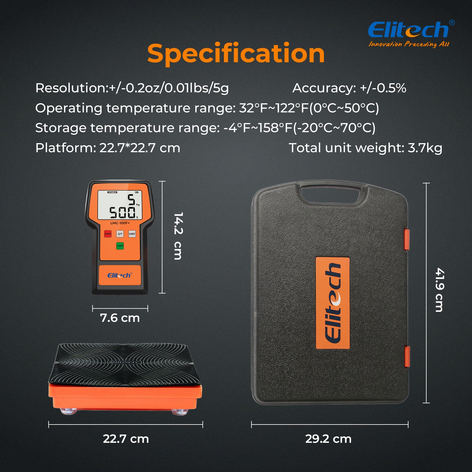 Elitech LMC-100F+ Refrigerant Heat Pump Scale Digital HVAC Charging Recovery Scale 110Lbs/50Kg, Resolution 2g
