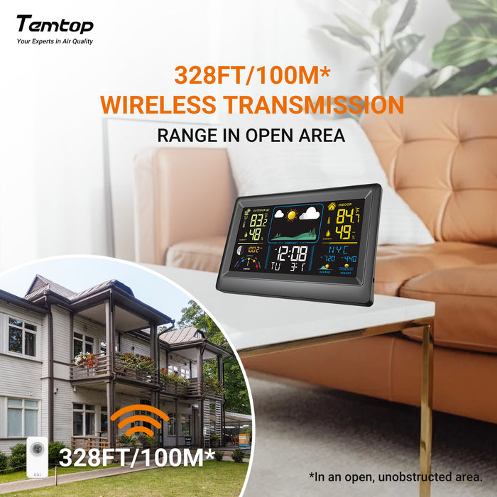 Temporal W100 Estación meteorológica multifuncional con temperatura interior y exterior, humedad, presión atmosférica, pronóstico del tiempo, fase lunar y alarma.