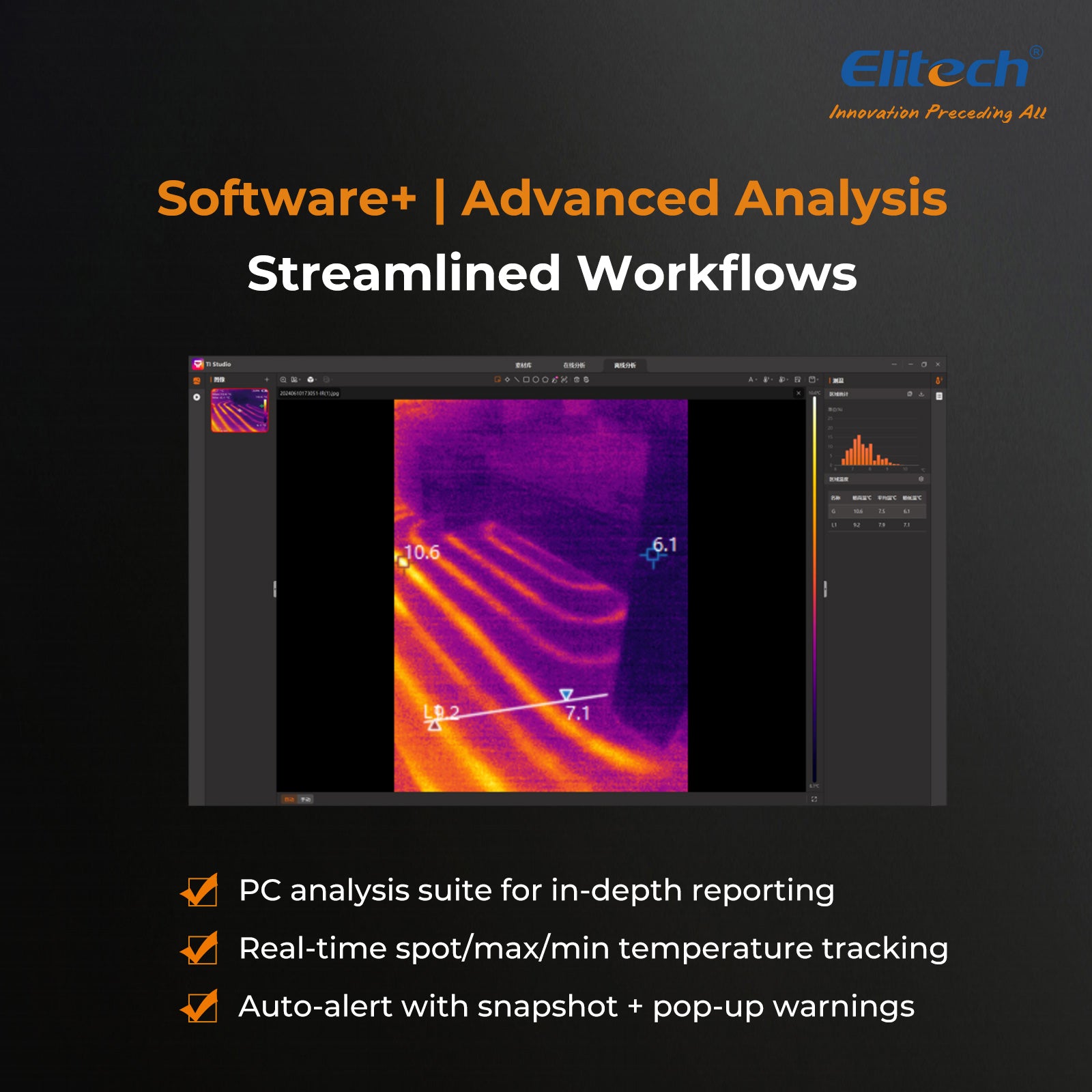 Elitech TIC-210 Handheld Thermal Imaging Camera – Infrared Thermal Imager with 256×192 IR Resolution, Real-Time Video Recording, Emissivity & Temp Alarm Settings, for HVAC, Electrical, Building Inspection