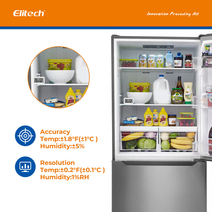 Elitech TM-2th Fridge Termómetro Higrómetro Digital Freeze Refrigerator Termómetro impermeable gran pantalla LCD