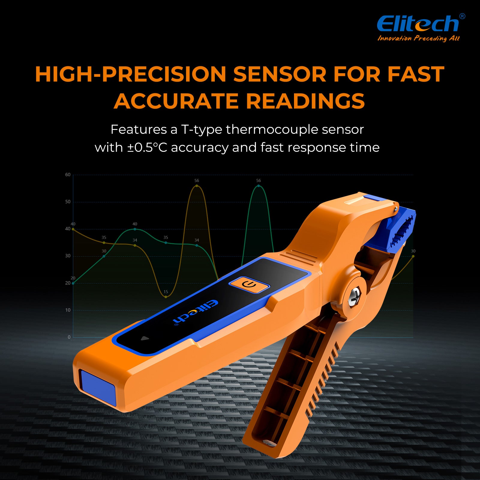 Elitech IPT-01 Wireless Temperature Clamp for HVAC Heating and Cooling Systems T-Type Thermometer, High Precision, Data Logging & Remote Monitoring HVAC Temperature Probe with Bluetooth and App Operation