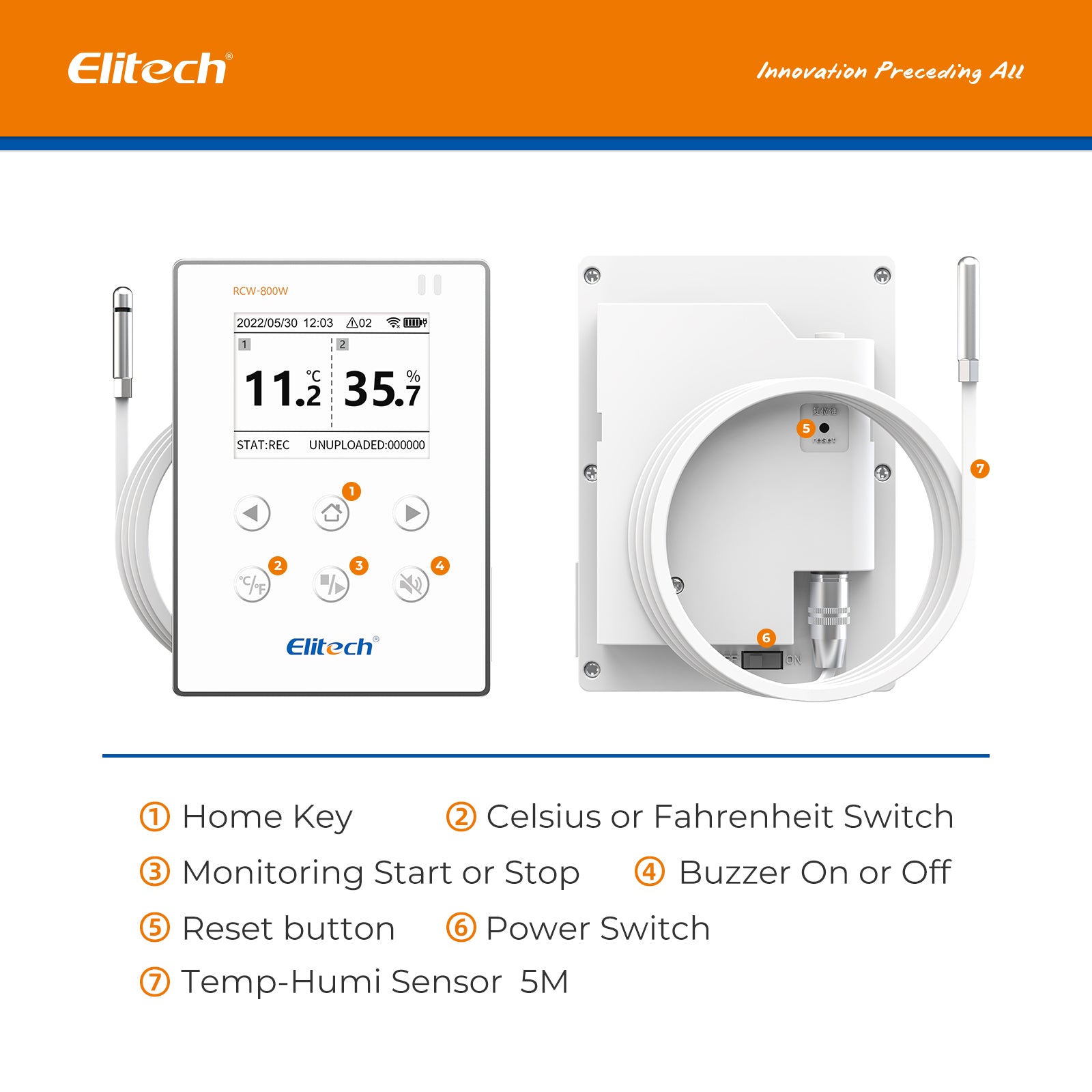 Elitech RCW-800W-THE Wireless Temperature & Humidity Data Logger, WIFI Remote Temperature & Humidity Recorder for Refrigerator