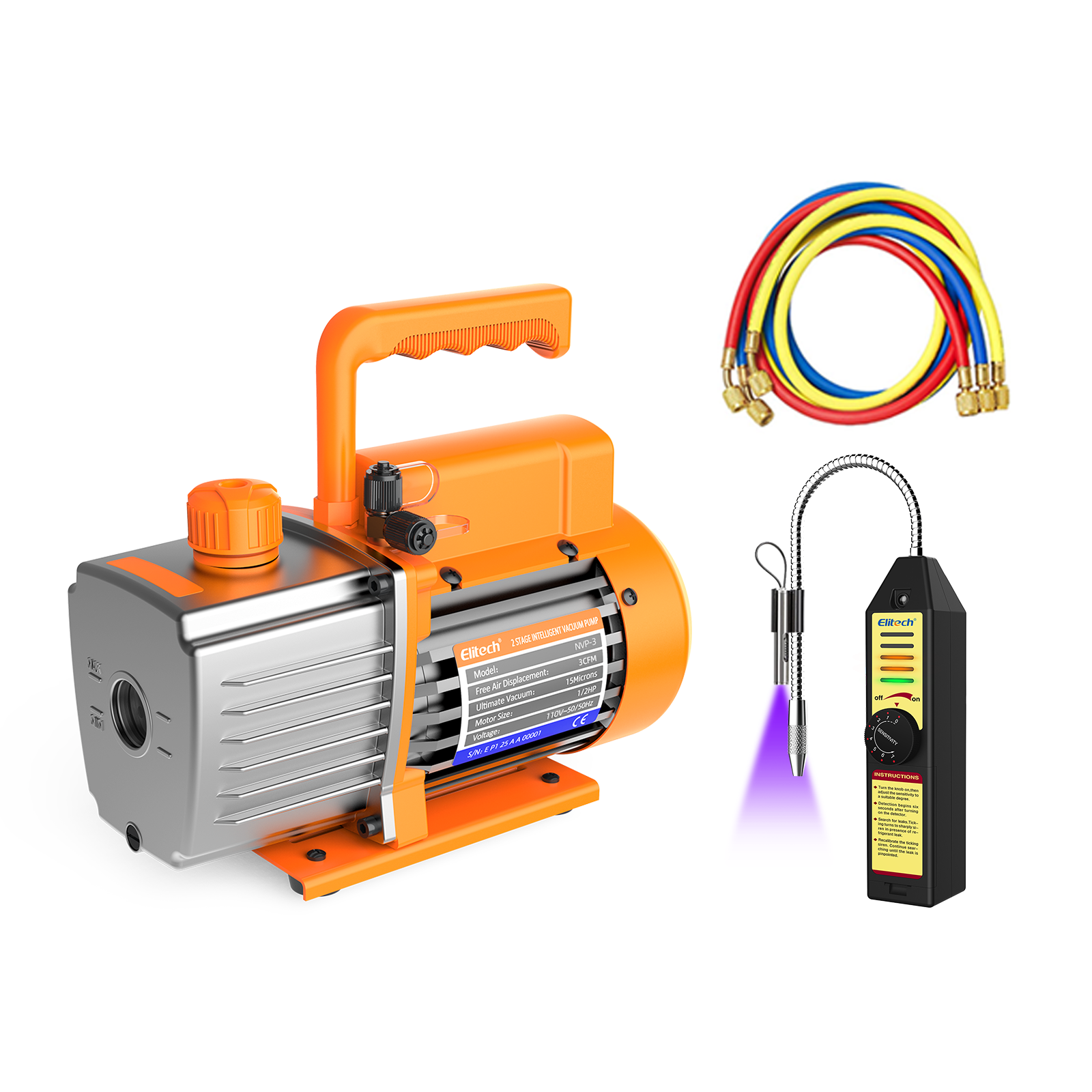 Elitech NVP-3 HVAC 220V Vacuum Pump 3CFM 1.5L/S 1/4HP Single Stage Rotary Vane Air Vacuum Pump for HVAC and Refrigeration Systems,  Durable and Easy to Maintain
