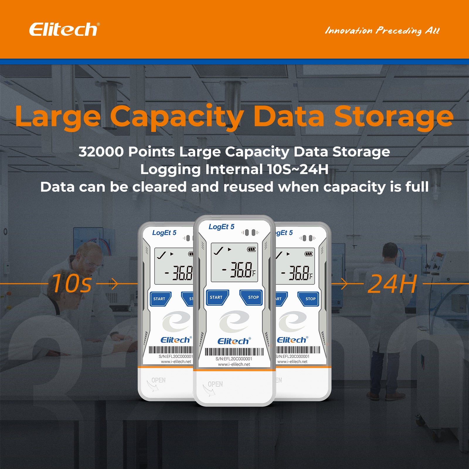 Elitech LogEt 5 TH Temperature and Humidity Data Logger Reusable Recorder, Shadow Data, Auto PDF/ CSV Report, 32000 Points