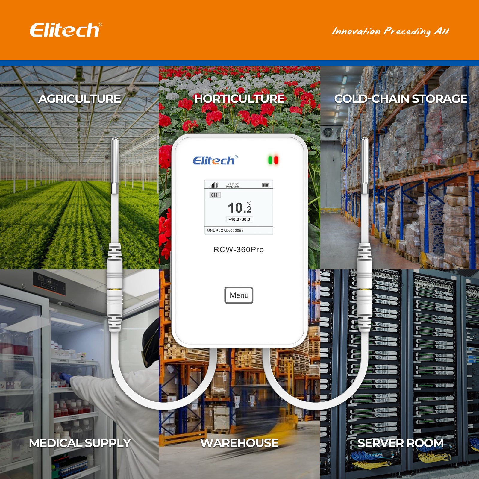 Elitech RCW-360Pro WIFI Temperature Data Logger, Remote Real-Time Data Logger, APP/Cloud Data Storage (Need to buy probe separately)