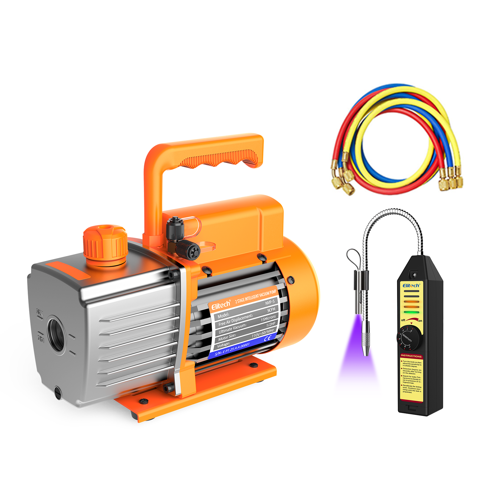 Elitech NVP-5 HVAC 220V Vacuum Pump 5CFM 2L/S 1/3HP Single Stage Rotary Vane Air Vacuum Pump for HVAC and Refrigeration Systems,  Durable and Easy to Maintain