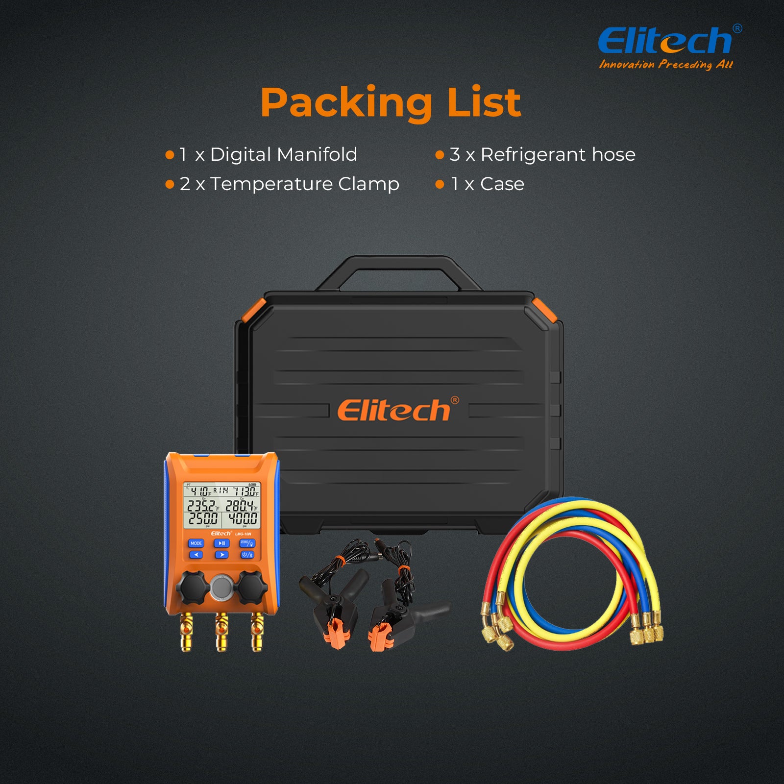 Elitech LMG-10W Refrigeration Heat Pump Digital Manifold Gauge Set 2-Way Valve AC Gauges App Control with Temperature Clamps