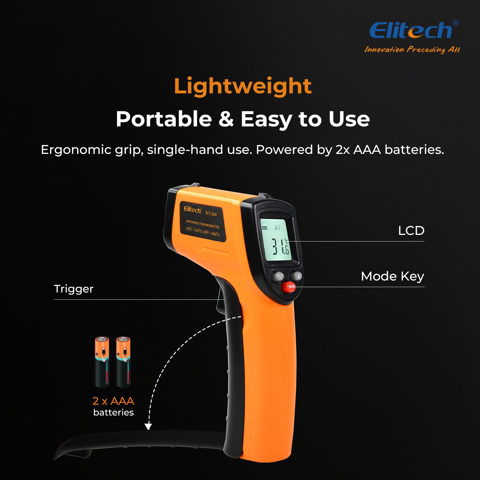 Elitech DMG-2SE-kit & DIT-220 Digital Manifold Gauge & Infrared Thermometer Non-Contact Temperature Gun with Laser Targeting, for HVAC, Refrigeration & AC Systems – Pressure & Temperature Measurement