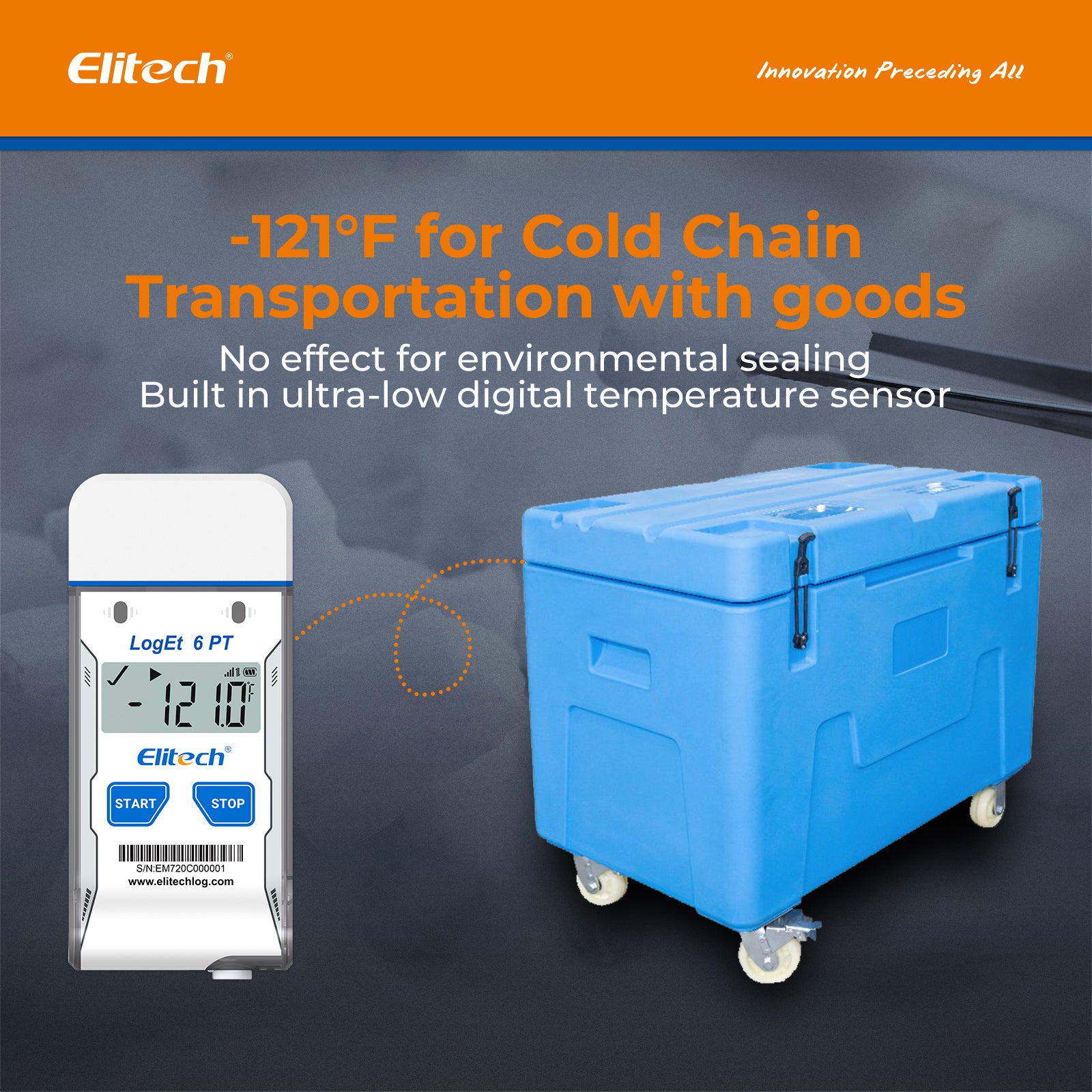Elitech LogEt 6 PT Dry Ice Single-use USB Temperature Data Logger -85℃~50℃, 30 Days(Logging interval 5 min), 16000 Points, Shadow Data, PDF Report
