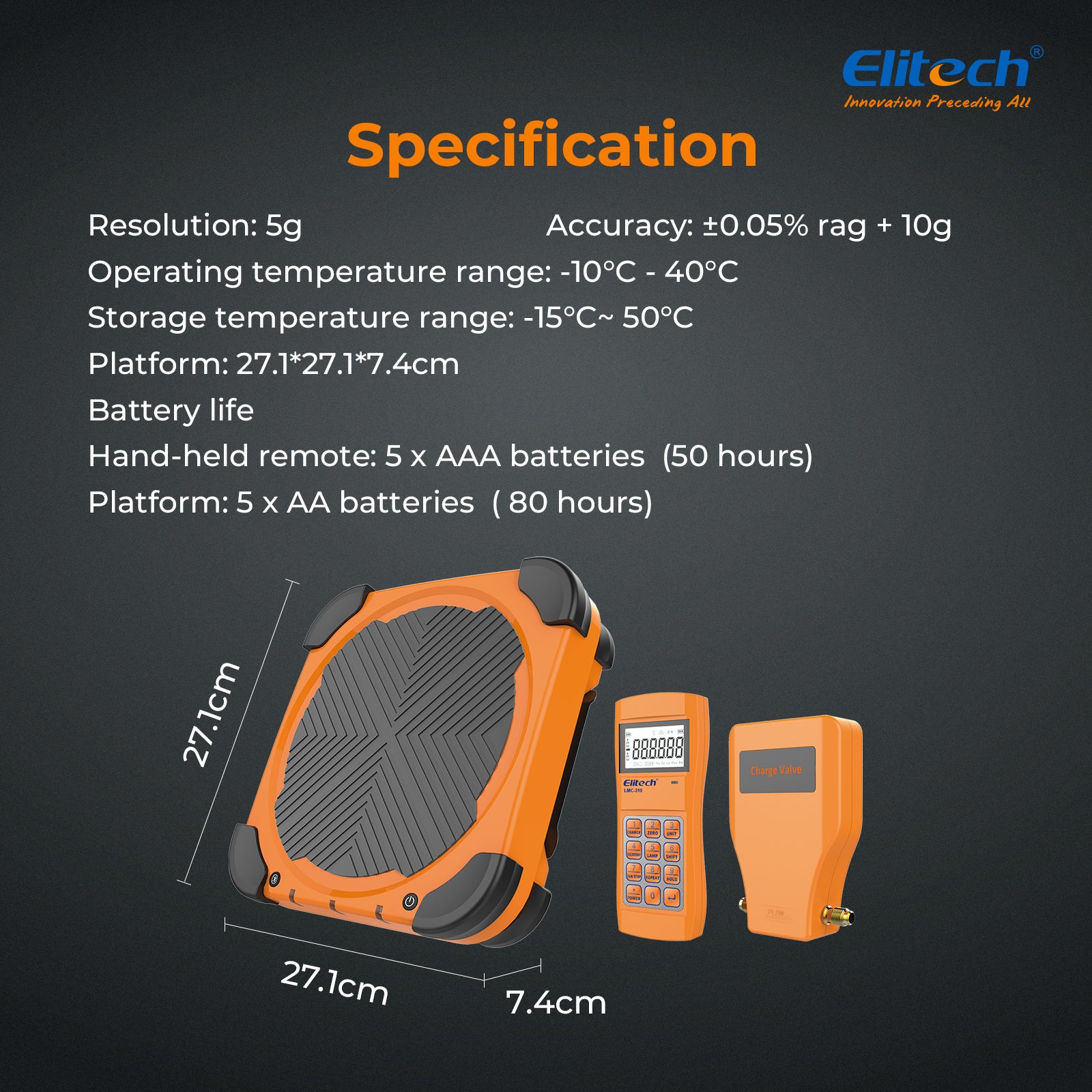 Elitech LMC-310 Wireless Refrigerant Heat Pump Scale HVAC Weight Scale with Overweight Protection 220Lbs/100Kg
