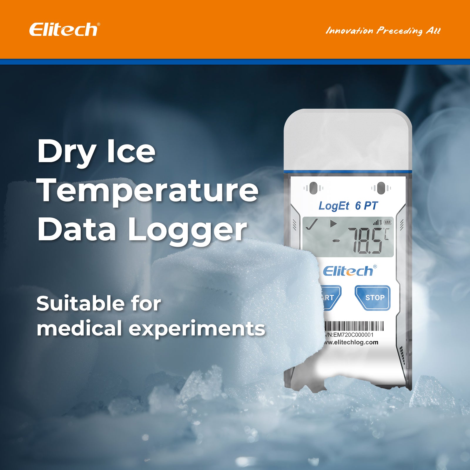 Elitech LogEt 6 PT Dry Ice Single-use USB Temperature Data Logger -85℃~50℃, 30 Days(Logging interval 5 min), 16000 Points, Shadow Data, PDF Report