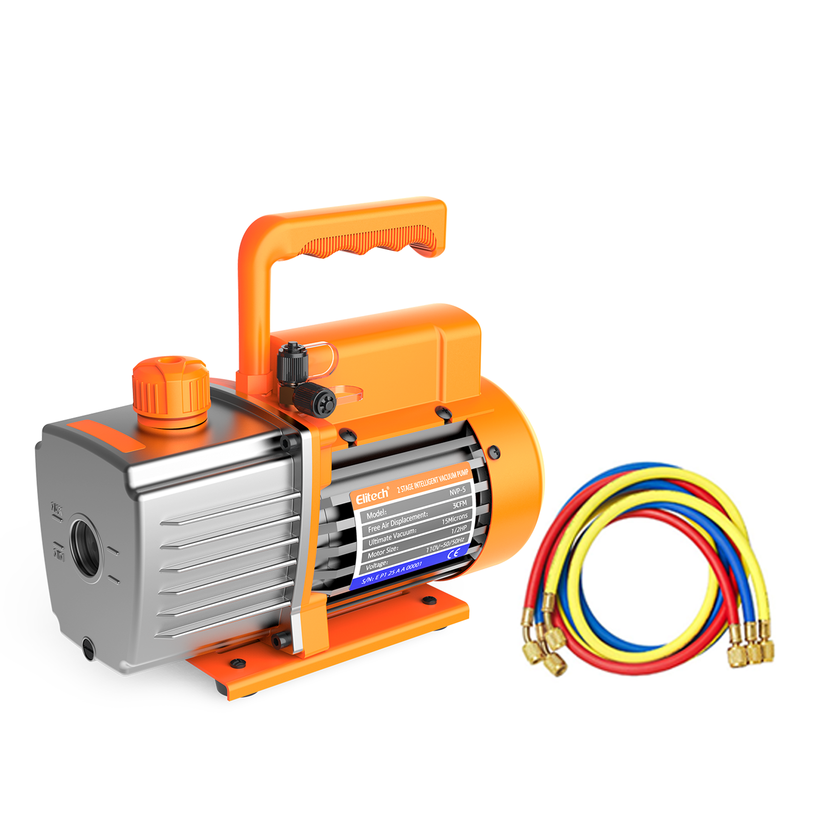 Elitech NVP-5 HVAC 220V Vacuum Pump 5CFM 2L/S 1/3HP Single Stage Rotary Vane Air Vacuum Pump for HVAC and Refrigeration Systems,  Durable and Easy to Maintain