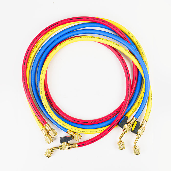 Elitech BVH-15SET-3 1/4" Mangueras de carga de refrigerante con válvula de bola, 60", 800 PSI, para sistemas de refrigerante R134A, R410A, R22 y R12