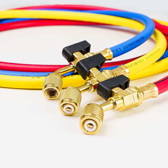 Elitech BVH-15SET-3 1/4" Mangueras de carga de refrigerante con válvula de bola, 60", 800 PSI, para sistemas de refrigerante R134A, R410A, R22 y R12