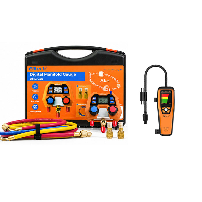 Elitech DMG-2SE-kit & ILD-100H Digital Manifold Gauge & Heated Diode Refrigerant Leak Detector, for HVAC & Automotive A/C