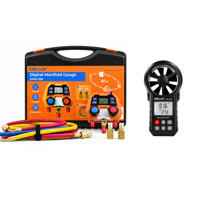 Elitech DMG-2SE kit & ANE-200W Digital Manifold Gauge Kit & Bluetooth Anemometer Wind Speed Meter, for HVAC and Environmental Testing