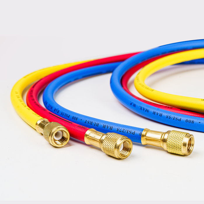 Elitech BVH-15SET-3 1/4" Mangueras de carga de refrigerante con válvula de bola, 60", 800 PSI, para sistemas de refrigerante R134A, R410A, R22 y R12