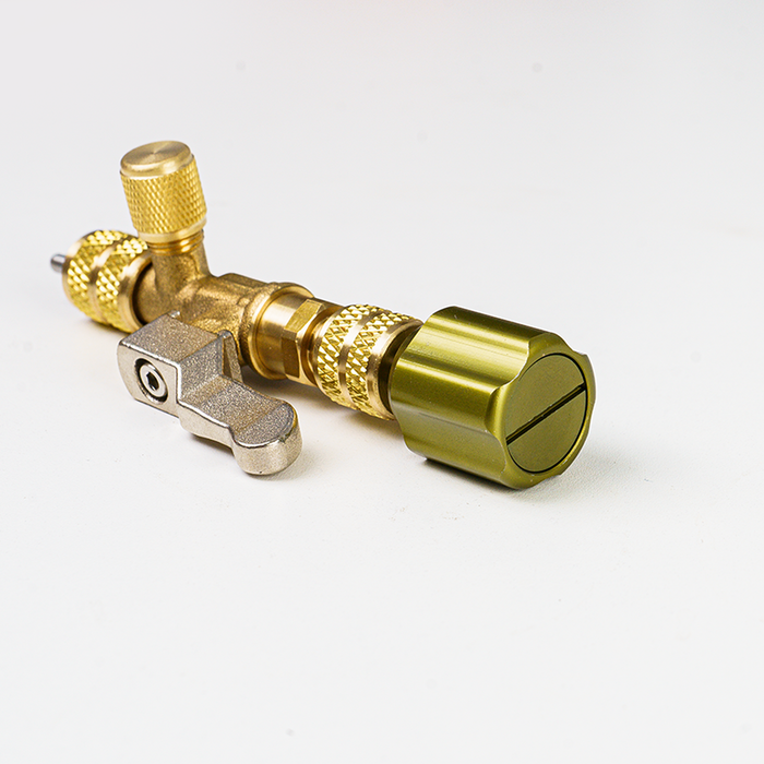 Elitech VCRT-1 Valve Core Removal Installer Tool, AC Schrader Valve Tool with Dual Size SAE 1/4 and 5/16 Port Brass Adapter Compatible with R22 R12 R410 R32 R404 R407 with Valve Cores and Removal Tool