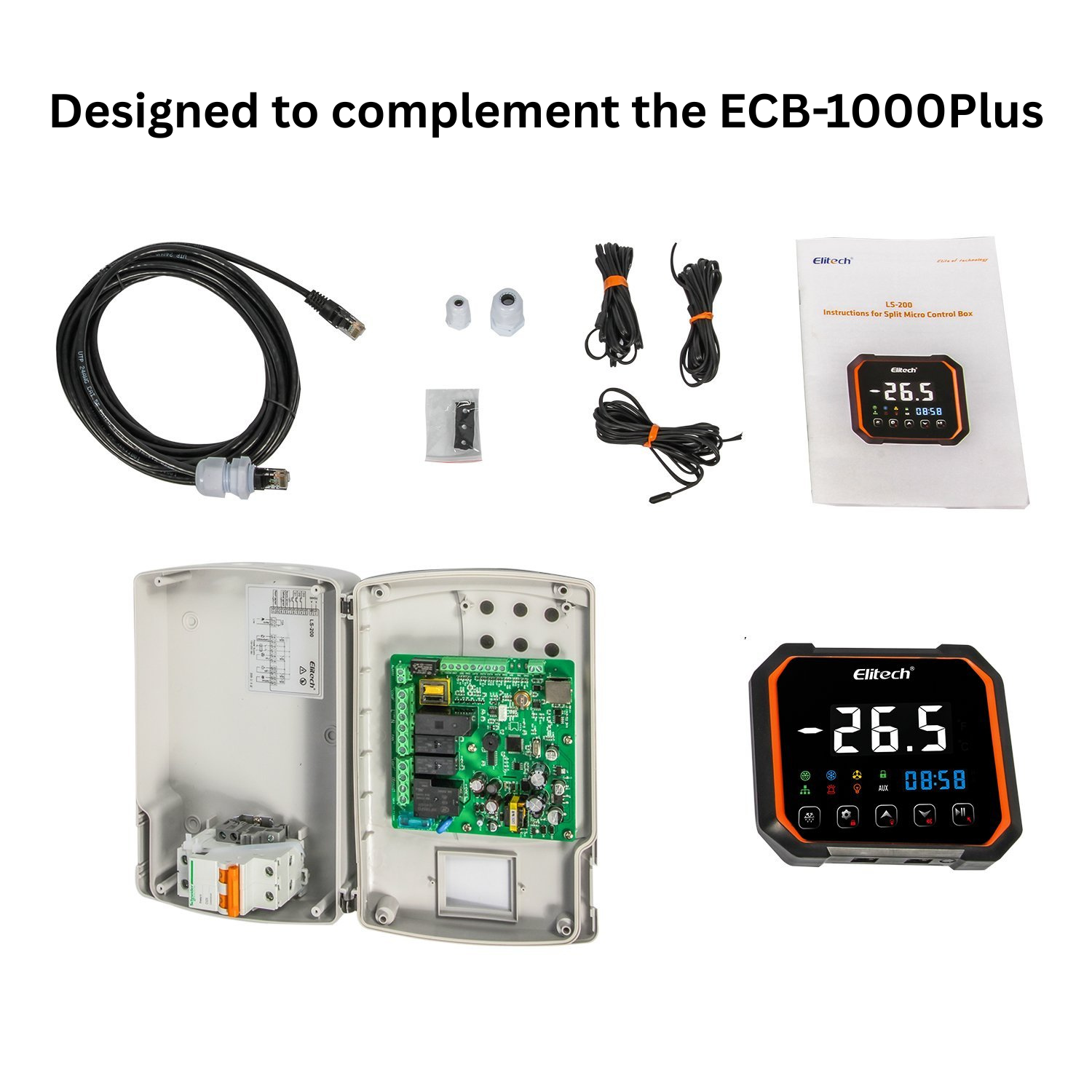 Elitech LS200 WiFi Single-phase Split Plastic Electric Control Panel With Refrigeration 3HP, Defrost, Fan, Light and Alarm Output 100-256VAC WiFi Network, With Temperature & Defrost Probe Sensor, Three-way Digital Inputs, RS-485 & Bluetooth